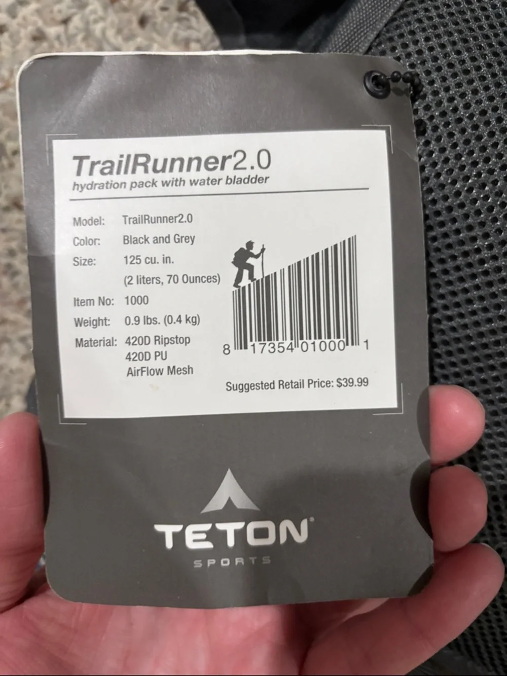 TETON Sports TrailRunner 2.0 Hydration Pack - Black and Grey